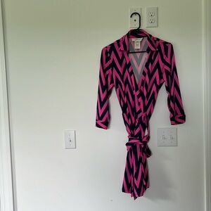 Medium size navy blue and pink Julie Brown wrap dress
